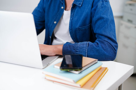 Teenage using tablet for communication, search data internet website to learn.の写真素材