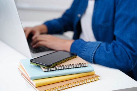 Teenage using tablet for communication, search data internet website to learn.の写真素材