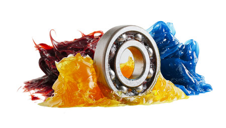 Grease and ball bearing, Blue premium quality synthetic lithium complex grease, high temperatures and machinery lubrication for automotive and industrial.の写真素材