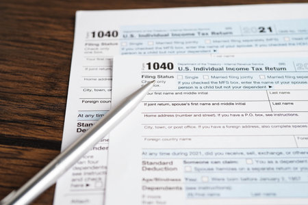 Tax form 1040 U.S. Individual Income Tax Return, business finance.の写真素材
