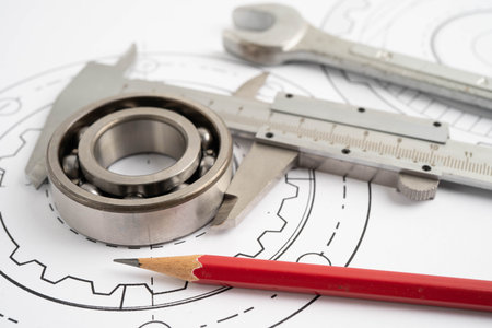 Engineering and precision tools with metal ball bering, mechanical industrial.の写真素材