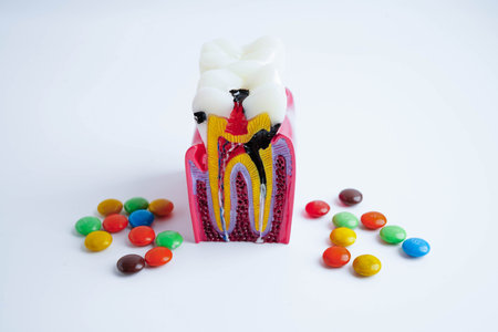Treatment dental care cost, dental expense or fee, banknote money with teeth model.