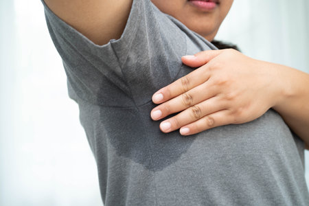 Asian woman have problem armpit beauty skin care.
