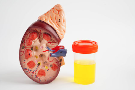 Urinalysis, Kidney and urine cup for check health examination in laboratory.