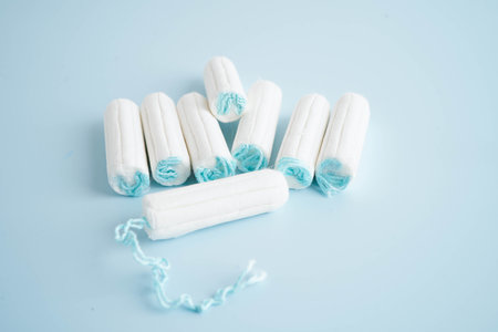 Cotton tampons for women hygiene menstrual period cycle protection.の写真素材