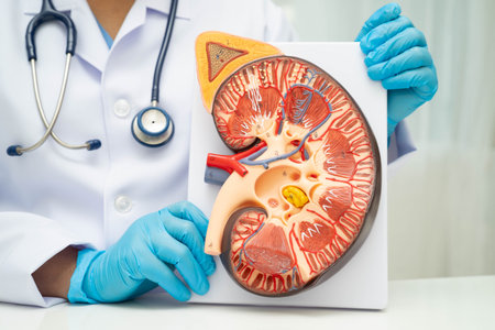 Chronic kidney disease, doctor with model for treatment urinary system, urology, Estimated...