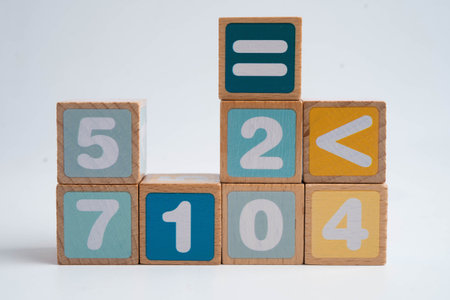 Number wood block cubes for learning Mathematic, education math.
