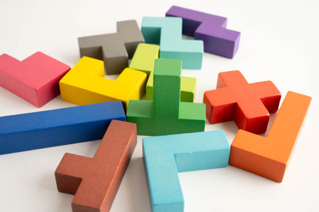 Logical thinking and problem solving problem solution creative business, wooden puzzle geometric...