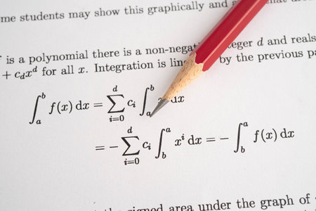 Pencil on mathematic formula exercise test paper in education school.