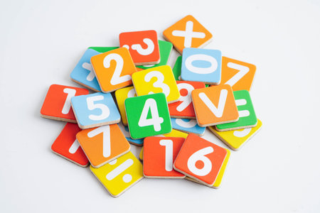 Number wood block cubes for learning Mathematic, education math.