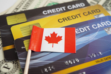 Canada flag on credit card, finance economy trading shopping online business.の写真素材