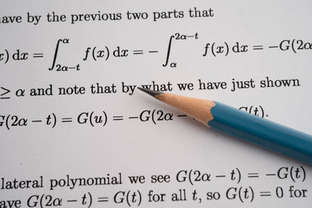 Pencil on mathematic formula exercise test paper in education school.