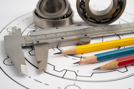 Engineering and precision tools with metal ball bering, mechanical industrial.の写真素材