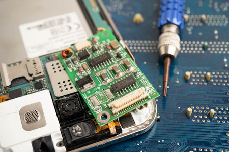 Repairing and upgrade circuit mainboard of notebook, electronic, computer hardware and technology.の写真素材