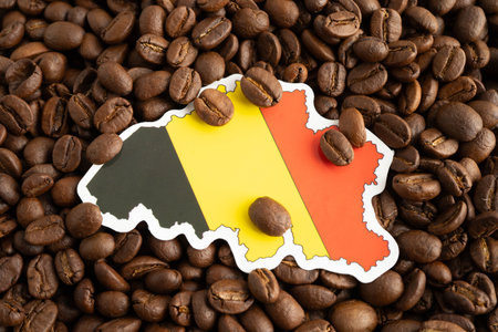 Germany flag on coffee beans, shopping online for export or import food product.の写真素材
