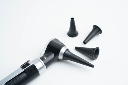 Otoscope for audiologist or ENT doctor use otoscope checking ear and treate hearing loss problem.の写真素材