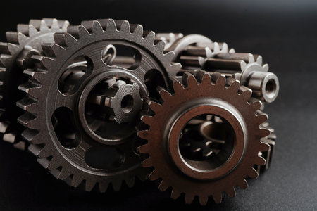 Metal gear wheel engine car and bike, mechanic industry.の写真素材