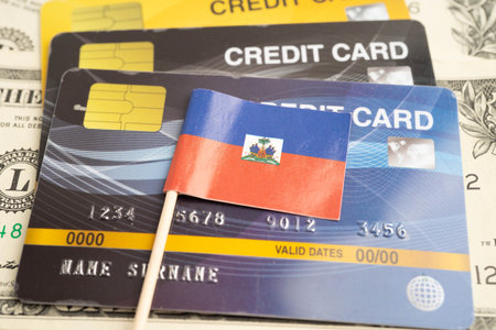 Haiti flag on credit card, finance economy trading shopping online business.の写真素材