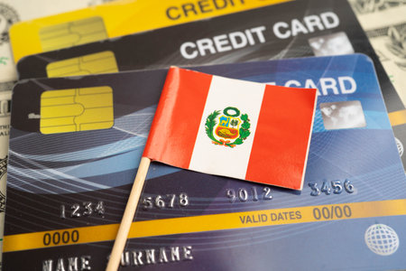 Peru flag on credit card, finance economy trading shopping online business.の写真素材