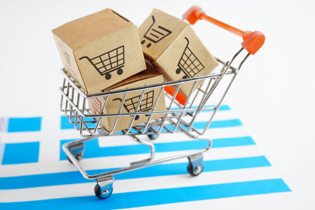 Online shopping, Shopping cart box on Greece flag, import export, finance commerce.の写真素材