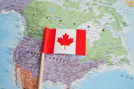 Bangkok, Thailand December 10, 2023 Canada map in world map paper.のeditorial素材