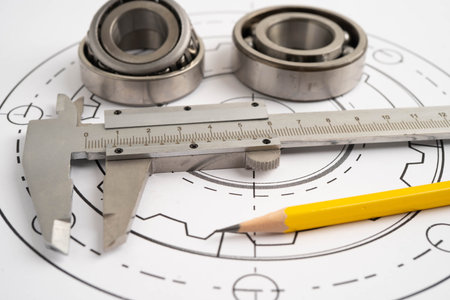 Engineering and precision tools with metal ball bering, mechanical industrial.の写真素材