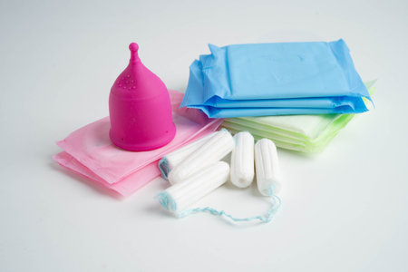 Sanitary hygiene set for women menstrual period cycle protection.の写真素材