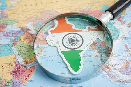 Bangkok, Thailand December 10, 2023 India map in world map paper.