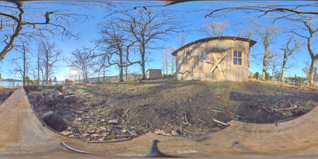 360 VR - Off Grid Shed Closed for the Season, Rural Landscapeの写真素材