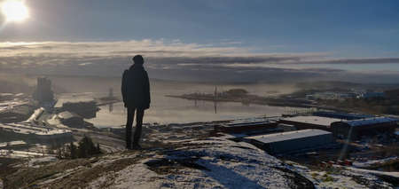 Person Standing on Cliff Winter Day, New Possibilities, Fresh Start