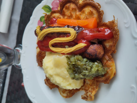 Waffle Served on Plate, Close Upの写真素材