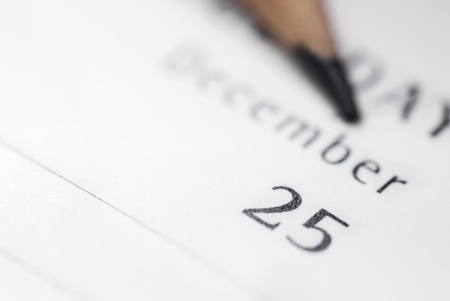 Focus on 25th December in diary. Shallow DOF.の写真素材