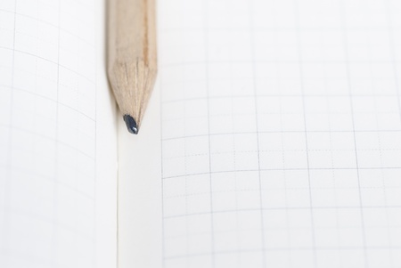 Pencil resting on blank squared note paper.の写真素材