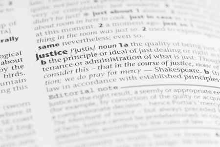 Macro image of dictionary word: Justice.の写真素材