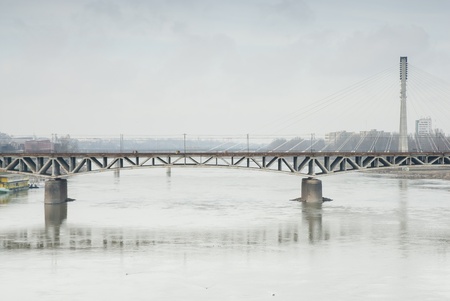 Swietokrzyski bridge over the Vistual River, Warsaw, Poland.の写真素材