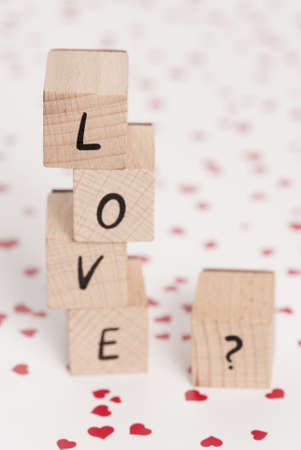 The word love made out of wooden blocks の写真素材