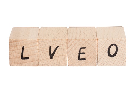 The word love misspelled, constructed out ouf wooden blocks の写真素材