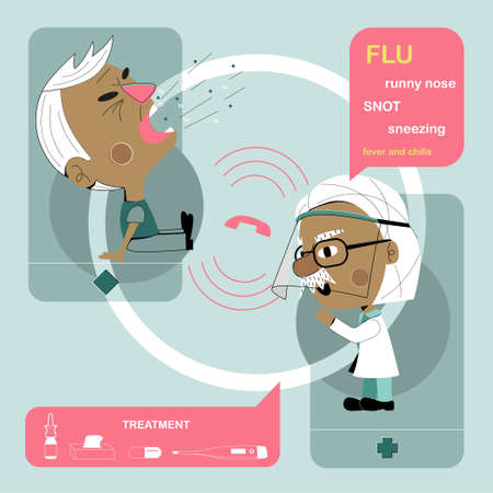 Online medical consultation and support. Online doctor. Healthcare services, ask a doctor. Therapist in uniform with protection mask, chatting with patients via app messengerのイラスト素材
