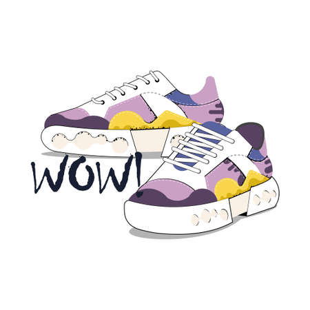 Modern realistic sport running sneakers for training and fitness on white background, trendy sneakers, vector illustrationのイラスト素材