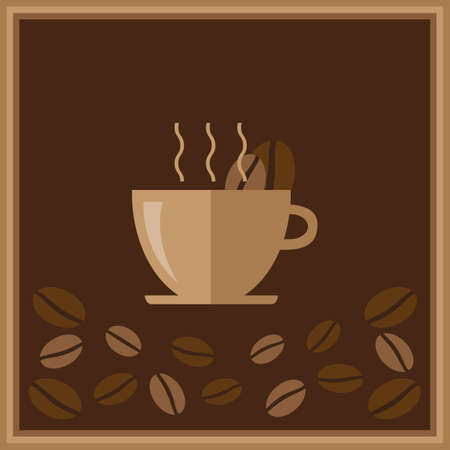 Coffee cup with saucer and coffee beans on a brown background .Vector graphic.のイラスト素材