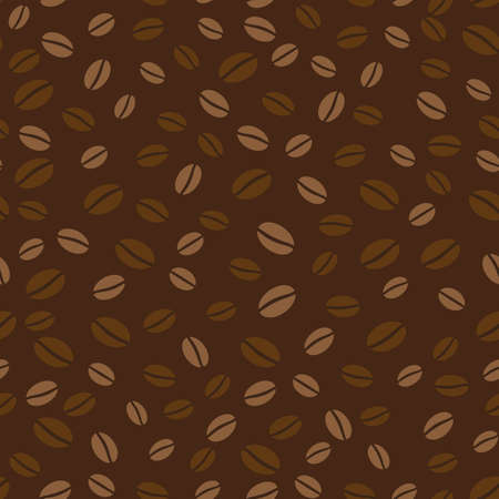 Seamless pattern of coffee beans on a brown background .Vector graphic.