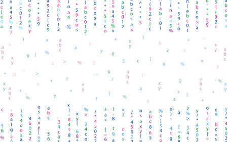 Abstract white background with colored mathematical signs of algebra and geometry. Template for advertising, booklets, training leaflets. Vector graphics.のイラスト素材