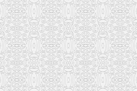3d volumetric convex geometric white background. Ethnic relief graceful unique ornament based on traditional Islamic pattern Design for presentations, websites, textiles, coloring.のイラスト素材