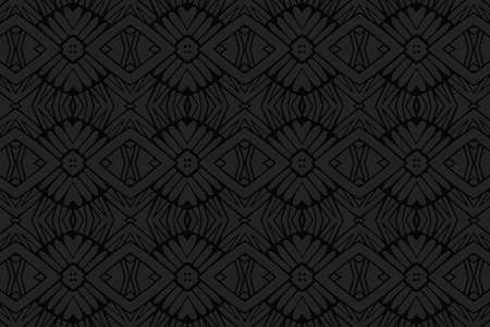 Geometric volumetric convex black background. Ethnic African, Mexican, Native American motives....