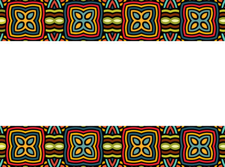 Geometric ethnic background with horizontal inserts in African, Indian, Mexican, Aztec motives. Doodling pattern, ornament. Design for business card, website, presentations.のイラスト素材