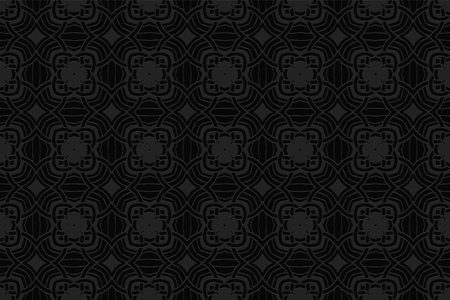 3d volumetric convex geometric black background. Embossed ethnic beautiful exotic pattern. Oriental,...
