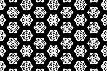 Black white geometric pattern. Oriental, Islamic, Arabic, Maracan motives. Ethnic background. Template for coloring, presentations, wallpapers, textiles.のイラスト素材