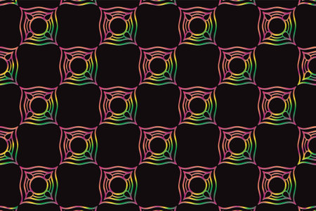 Decorative graceful ethnic pattern on a black background. 3d geometric ornament of different colors for design and decoration.のイラスト素材