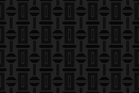 3D volumetric convex embossed black background. Ethnic geometric style. Oriental curly beautiful pattern for wallpapers, presentations, textiles, websites, coloring, wrapping paper.のイラスト素材