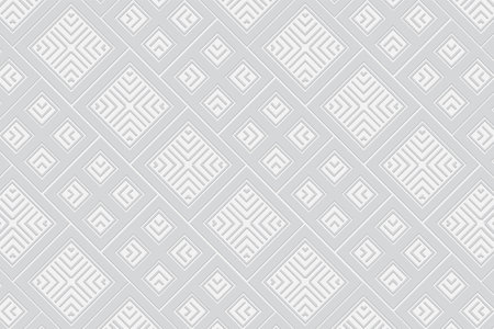 3D volumetric convex embossed white background. Ethnic geometric style. Shaped trendy pattern for wallpapers, presentations, textiles, websites, coloring, wrapping paper.のイラスト素材